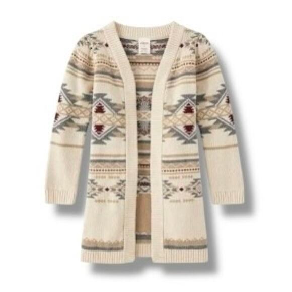 Gymboree Girls Cardigan Size 4T Beige Fair Isle Knit Rustic Ranch Cotton Boho - Picture 1 of 7